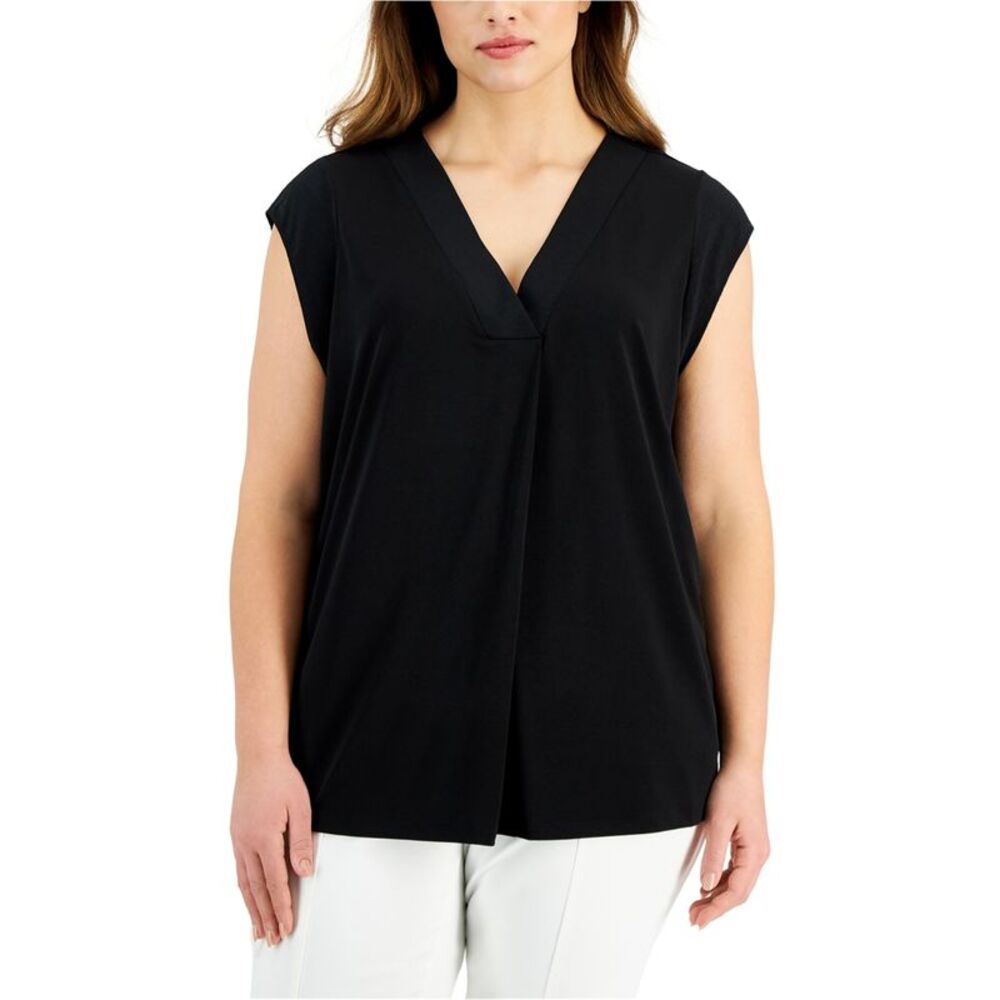 Calvin Klein Womens Plus Size Drape-Front Sleeveless Blouse Top, SAM